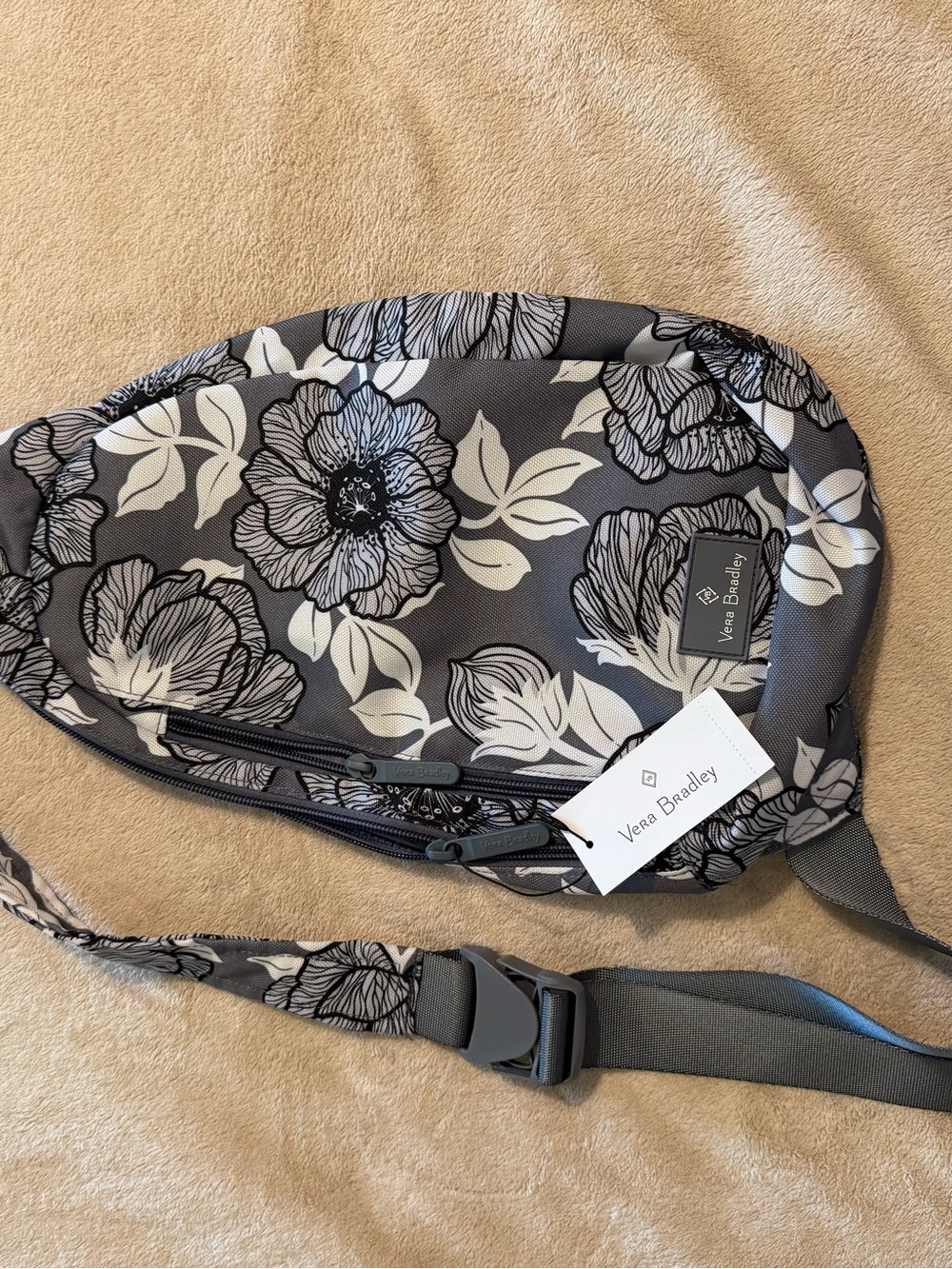 Vera Bradley Gray and White Floral Crossbody Sling
